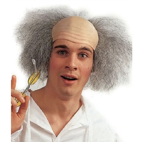 PERRUQUE HOMME PROFESSEUR FOU CRANE CHAUVE CHEVEUX GRIS