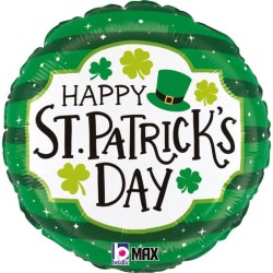 BALLON METALLIQUE ROND HAPPY ST PATRICK'S DAY 46CM 