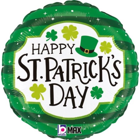 BALLON METALLIQUE ROND HAPPY ST PATRICK'S DAY 46CM 