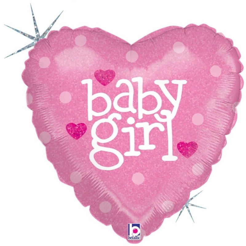 BALLON METALLIQUE COEUR BABY GIRL 46CM HOLOGRAPHIQUE  BALLON METALLIQUE COEUR BABY GIRL 46CM HOLOGRAPHIQUE