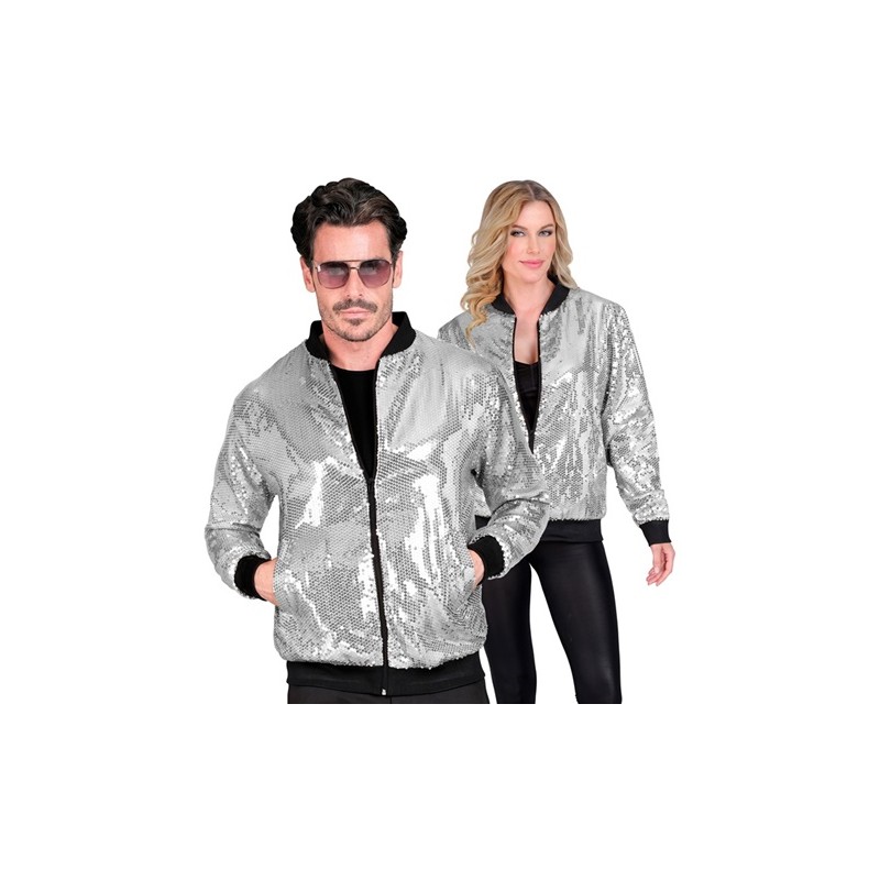 DEGUISEMENT BLOUSON HOMME OU FEMME SEQUIN ARGENT TAILLE S-M