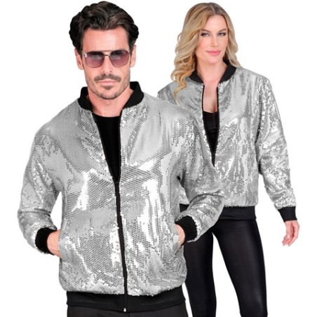 DEGUISEMENT BLOUSON HOMME OU FEMME SEQUIN ARGENT TAILLE S-M