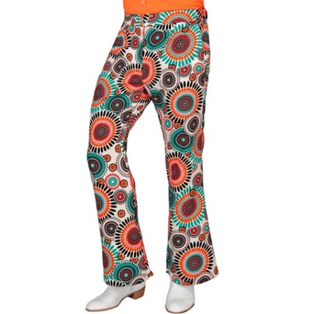 DEGUISEMENT PANTALON ANNEES 60-70 IVOIRE A MOTIFS ORANGE TURQUOISE TAILLE L-XL