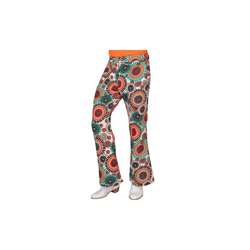 DEGUISEMENT PANTALON ANNEES 60-70 IVOIRE A MOTIFS ORANGE TURQUOISE TAILLE S-M