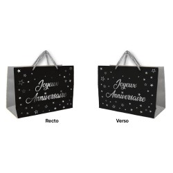 SAC CADEAU MOYEN JOYEUX ANNIVERSAIRE ARGENT 30X25CM