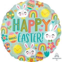 BALLON METALLIQUE ROND HAPPY EASTER 43 CM 