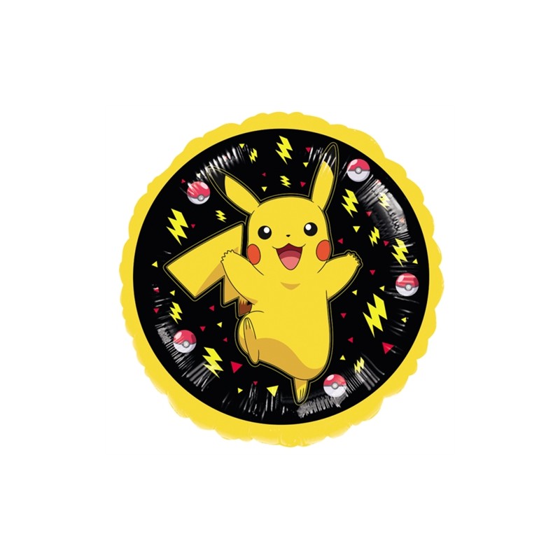 BALLON METALLIQUE ROND 43CM POKEMON PIKACHU JAUNE ET NOIR