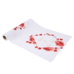 CHEMIN DE TABLE POPPY LOVE COQUELICOT ROUGE AQUARELLE ET OR 5 M X 28 CM