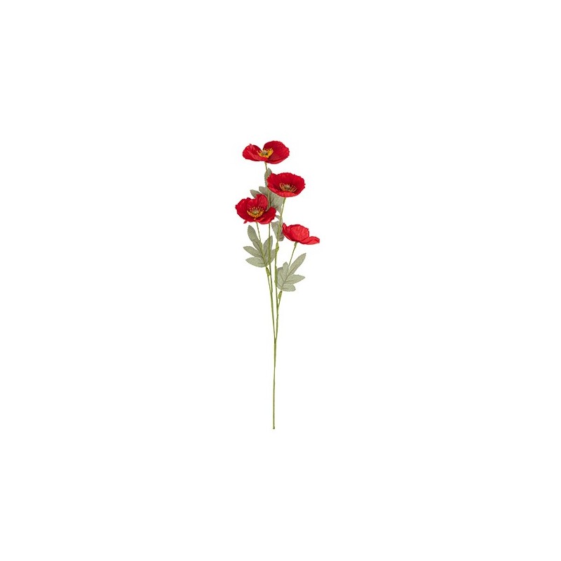 BRANCHE FLEUR COQUELICOT COULEUR ROUGE ET VERT 52 CM
