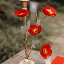 BRANCHE FLEUR COQUELICOT COULEUR ROUGE ET VERT 52 CM