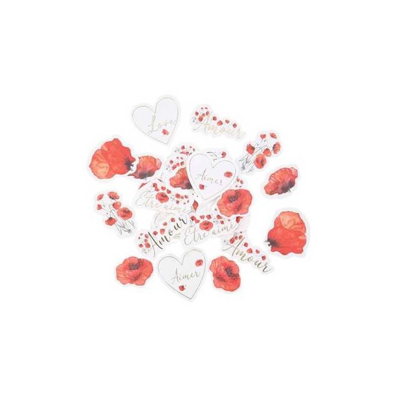 100 CONFETTIS POPPY LOVE COQUELICOT ROUGE AQUARELLE ET OR 