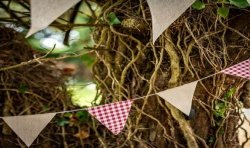 GUIRLANDE PAVILLONS 10 FANIONS VICHY ROUGE ET BLANC 2 METRES