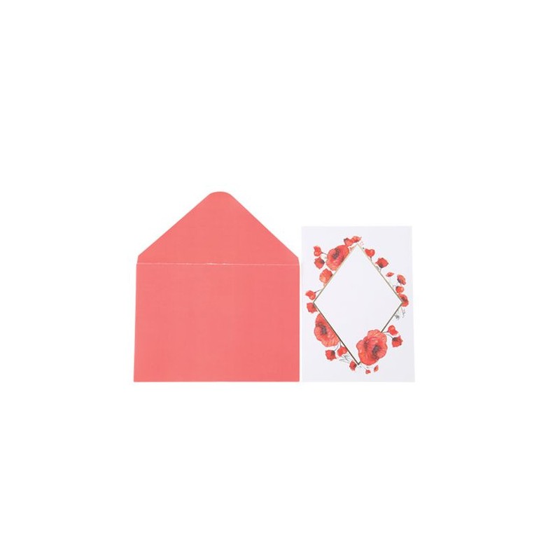 10 CARTES INVITATIONS POPPY LOVE COQUELICOT ROUGE AQUARELLE ET OR 