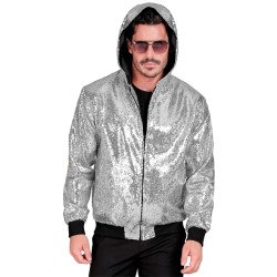 DEGUISEMENT VESTE AVEC CAPUCHE PAILLETTE ARGENT TAILLE XXL