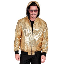 DEGUISEMENT VESTE (BOMBER) AVEC CAPUCHE PAILLETTE OR TAILLE XXL