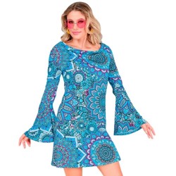 DEGUISEMENT TUNIQUE OU ROBE COURTE HIPPIE BLEUE TAILLE S 