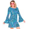 DEGUISEMENT TUNIQUE OU ROBE COURTE HIPPIE BLEUE TAILLE S 