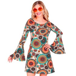 DEGUISEMENT TUNIQUE OU ROBE COURTE HIPPIE ORANGE BEIGE TURQUOISE TAILLE XS