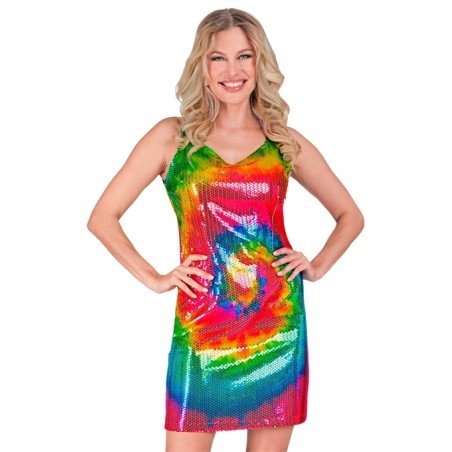 DEGUISEMENT TUNIQUE OU ROBE COURTE PAILLETTE MULTICOLORE TAILLE L