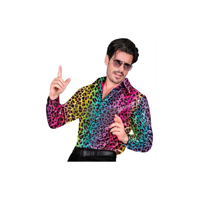 DEGUISEMENT CHEMISE PAILLETTES OU SEQUINS MULTICOLORE LEOPARD TAILLE XXL