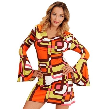 DEGUISEMENT ROBE FEMME GROOVY ANNEES 70 MARRON ORANGE VERT TAILLE XXL