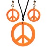 COLLIER AVEC MEDAILLON PEACE AND LOVE + BOUCLES D'OREILLES ORANGE FLUO