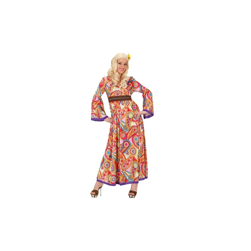 DEGUISEMENT ROBE HIPPIE LONGUE MOTIFS FLEURS FEMME TAILLE S