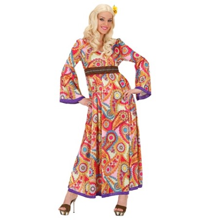 DEGUISEMENT ROBE HIPPIE LONGUE MOTIFS FLEURS FEMME TAILLE S