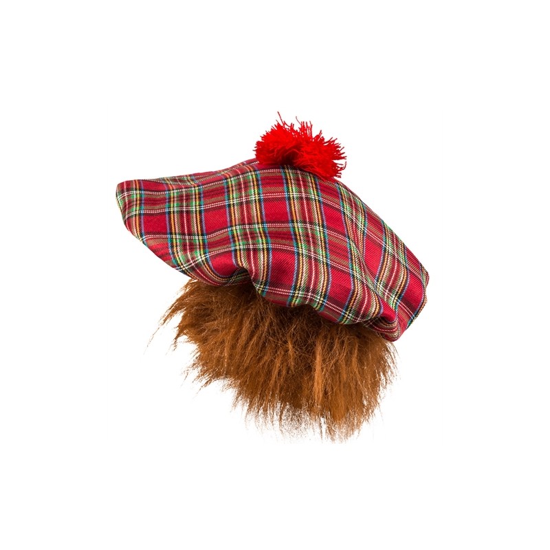 BERET ROUGE AVEC CHEVEUX TARTAN 