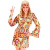 DEGUISEMENT TUNIQUE OU ROBE COURTE FEMME FLEURS COLOREES ANNEES 60-70 TAILLE L