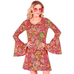 DEGUISEMENT TUNIQUE OU ROBE COURTE FEMME MOTIFS COLOREES ANNEES 60-70 TAILLE XS