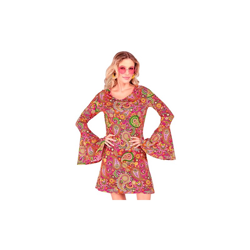 DEGUISEMENT TUNIQUE OU ROBE COURTE FEMME MOTIFS COLOREES ANNEES 60-70 TAILLE XL