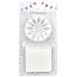 24 BOUGIES BLANCHES AVEC SUPPORTS 