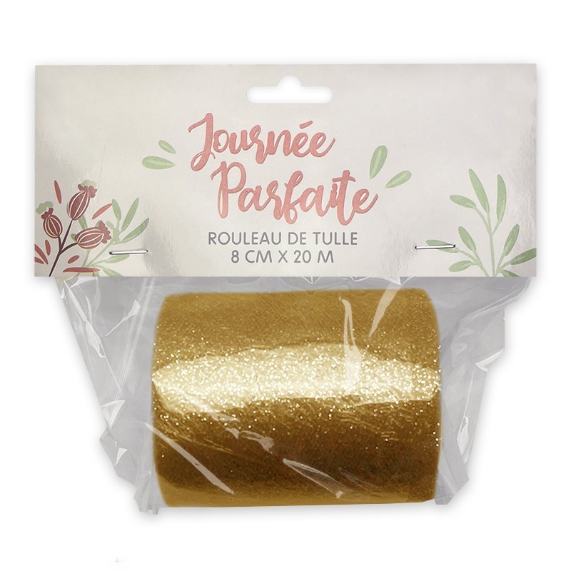 ROULEAU DE TULLE OR BRILLANT 8 CM X 20 M ROULEAU DE TULLE OR BRILLANT 8 CM X 20 M