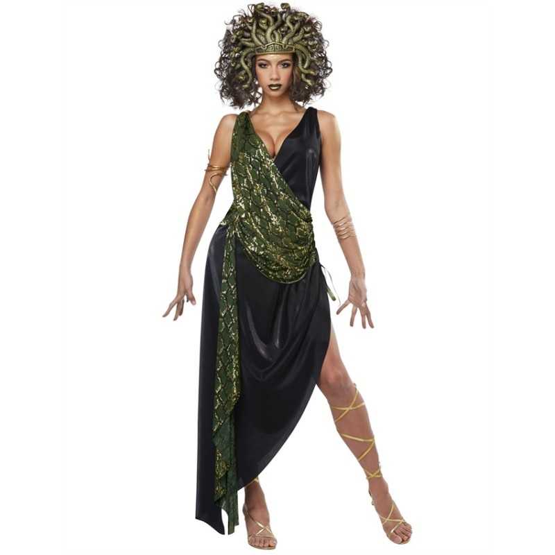 DEGUISEMENT ROBE VERTE ET NOIRE MEDUSA + COIFFE SERPENT TAILLE S