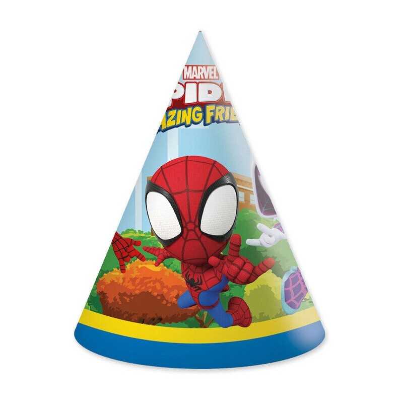 6 CHAPEAUX DE FETE EN CARTON THEME SPIDEY ET SES AMIS