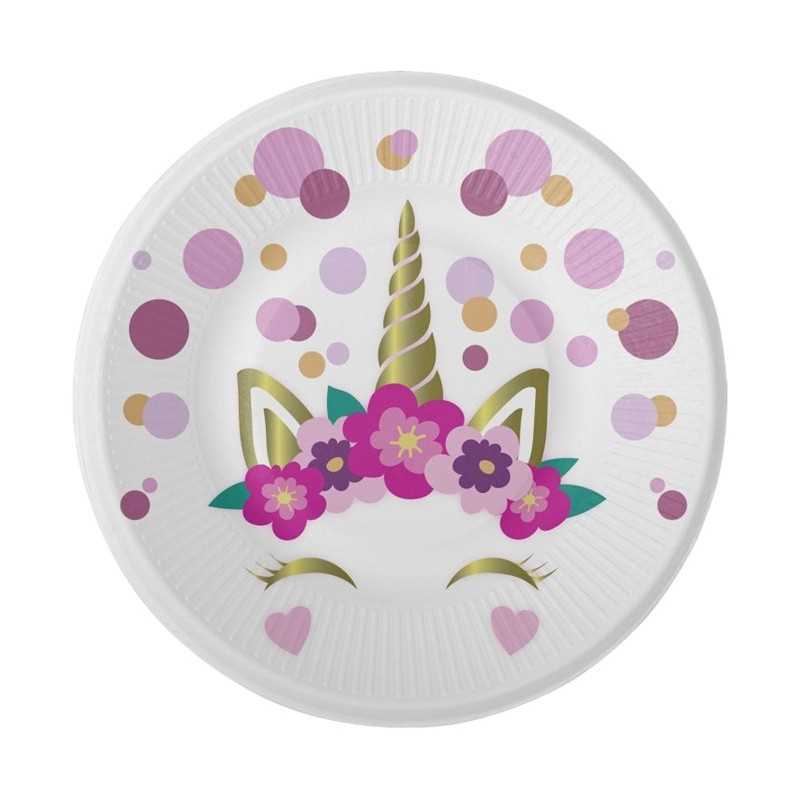 8 ASSIETTES RONDES EN CARTON LICORNE UNICORN BABY 18 CM 