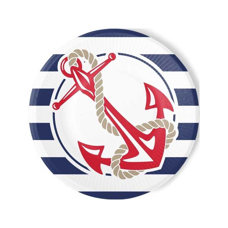 8 ASSIETTES RONDES ANCRE MARINE THEME DE LA MER 23 CM 