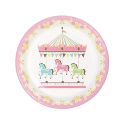 8 ASSIETTES EN CARTON THEME CAROUSEL 23 CM