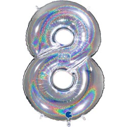 BALLON METALLIQUE CHIFFRE 8 ARGENT HOLOGRAPHIQUE 102CM 