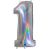 BALLON METALLIQUE CHIFFRE 1 ARGENT HOLOGRAPHIQUE 102CM 