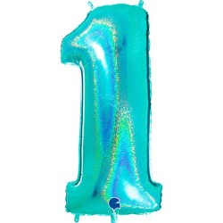 BALLON METALLIQUE CHIFFRE 1 TIFFANY HOLOGRAPHIQUE 102CM 