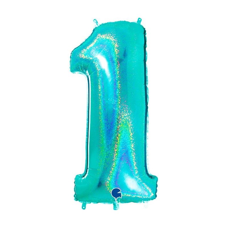 BALLON METALLIQUE CHIFFRE 1 TIFFANY HOLOGRAPHIQUE 102CM 