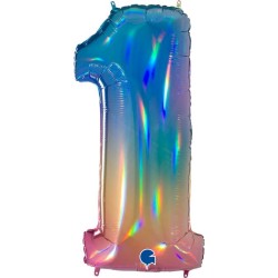 BALLON METALLIQUE CHIFFRE 1 HOLOGRAPHIQUE MULTICOLOR 102 CM 