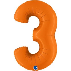 BALLON METALLIQUE CHIFFRE 3 ORANGE MAT 102 CM 