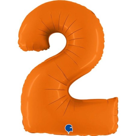 BALLON METALLIQUE CHIFFRE 2 ORANGE MAT 102 CM 