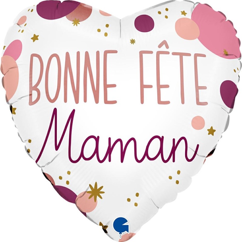 BALLON METALLIQUE COEUR BONNE FETE MAMAN 45 CM 