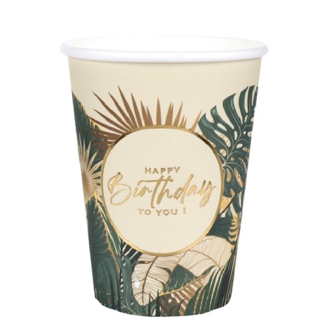 10 GOBELETS BIRTHDAY JUNGLE VERT ET OR 250 ML