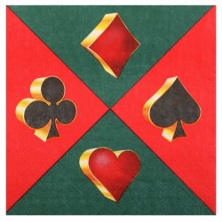 20 SERVIETTES CASINO VERT ROUGE NOIR ET OR 33 X 33 CM