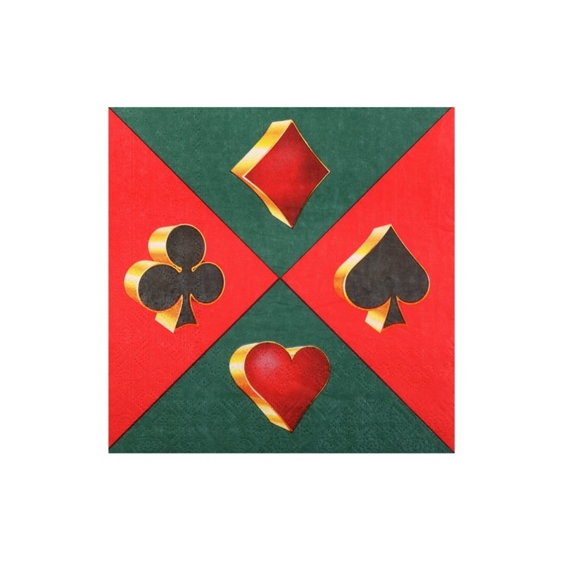 20 SERVIETTES CASINO VERT ROUGE NOIR ET OR 33 X 33 CM